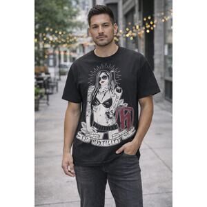 Hostility Mens Graphic Tee Size L Black Tattooed Woman Gangster T Shirt Cotton